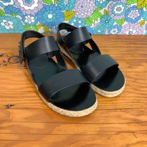 Jenni Kayne Black Leathe/Jute Strap Sandals Size:38 (US Size 8)